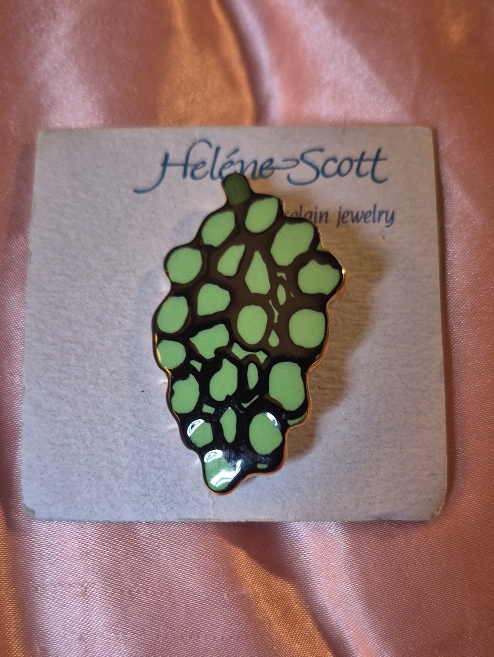 Helene Scott Porcelain Green Grape Cluster Brooch New